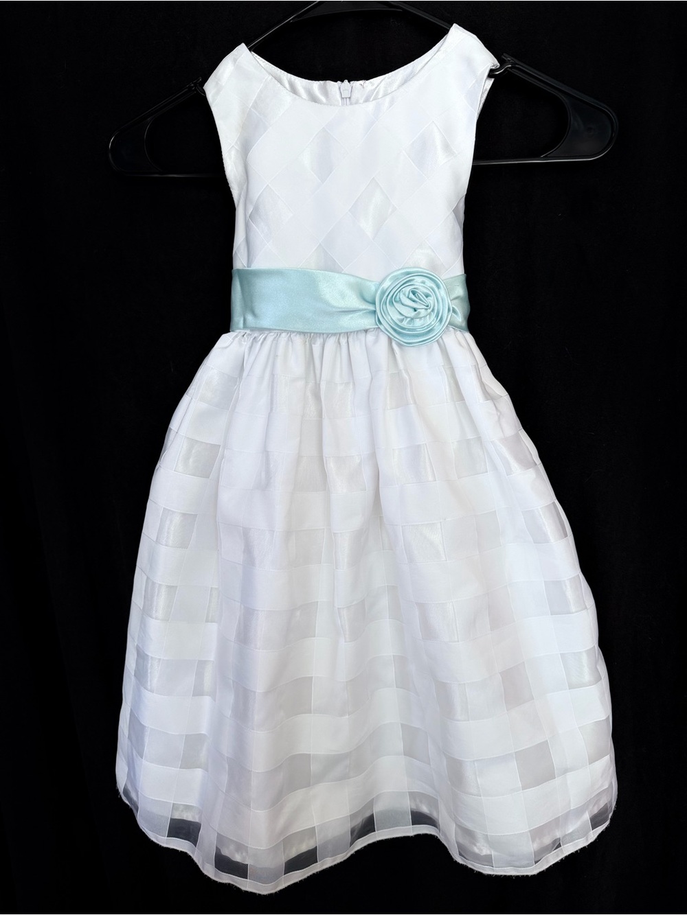 American Princess White Dress with Light Blue Sash and Rosette